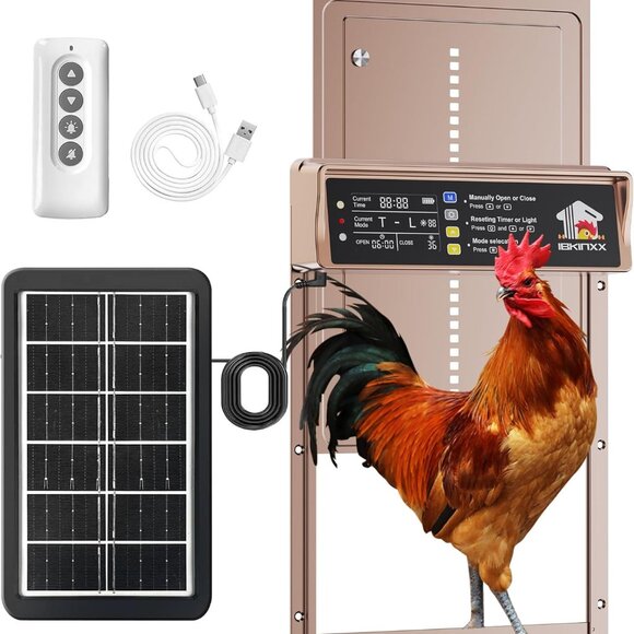 Solar Automatic Chicken Coop Door with Anti-Pinch/Timer/Light Sensor/LCD Display - Picture 1 of 6